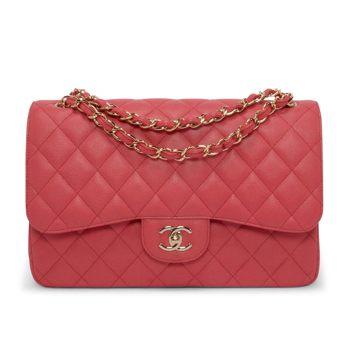 Chanel Pink Quilted Caviar Large Classic Flap Shoulder Bag
