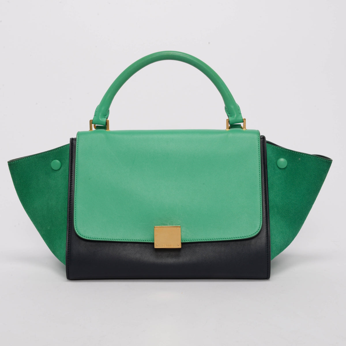 Celine Green & Navy Calf & Suede Small Trapeze Bag