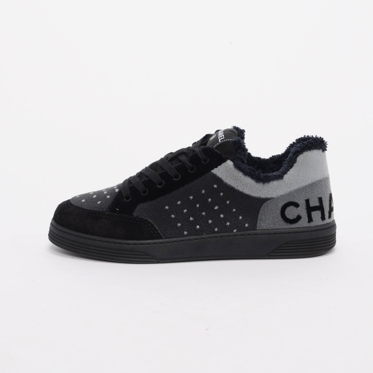 Chanel Charcoal Mixed Fibers Logo Sneakers 40