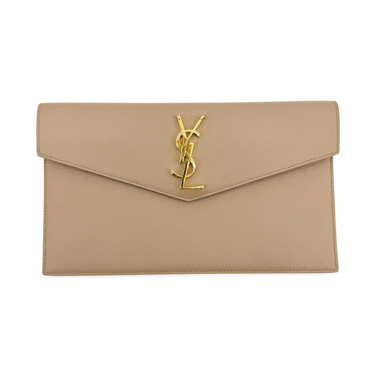 Saint Laurent Beige Grain De Poudre Uptown Clutch
