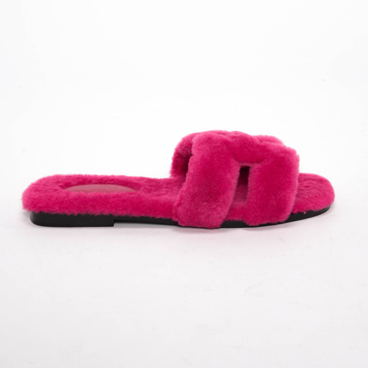 Hermes Rose Fuchsia Shearling Oran Sandals 37