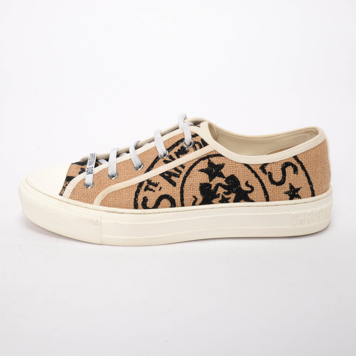 Dior Beige Jute Canvas Union Embroidered Walk'N'Dior Sneakers 40.5