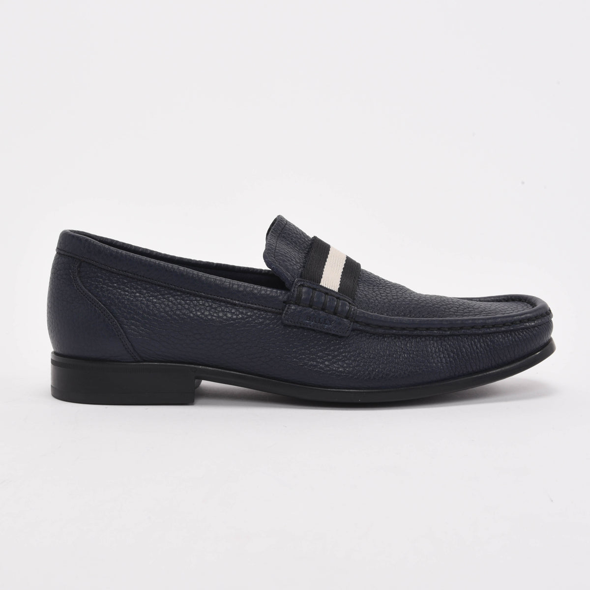 Bally Navy Grained Calfskin Tesly Loafers US 8