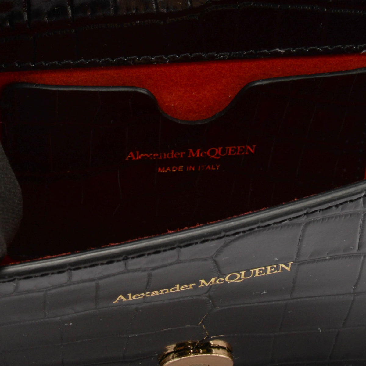 Alexander McQueen Black Croc Embossed Jewelled Skull Satchel Mini Bag