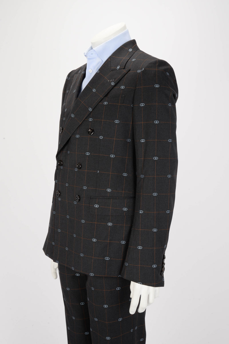 Gucci Charcoal Wool GG Check Straight Fit S.B. Suit IT 50