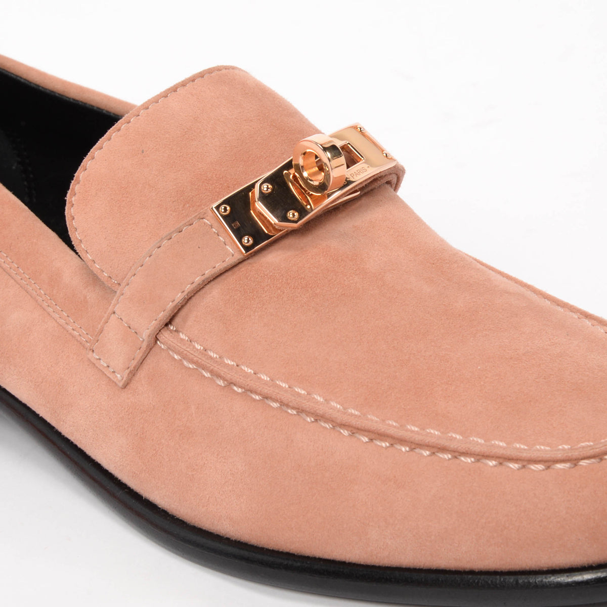 Hermes Rose Opaline Suede Destin Loafers 36