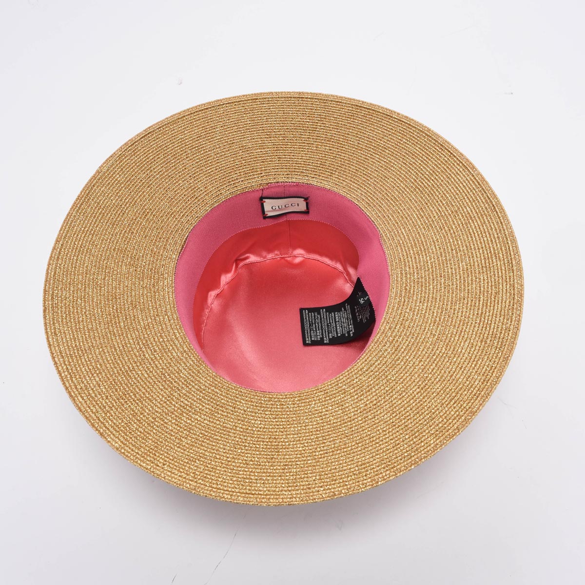 Gucci Gold Straw Bee Embellished Boater Hat