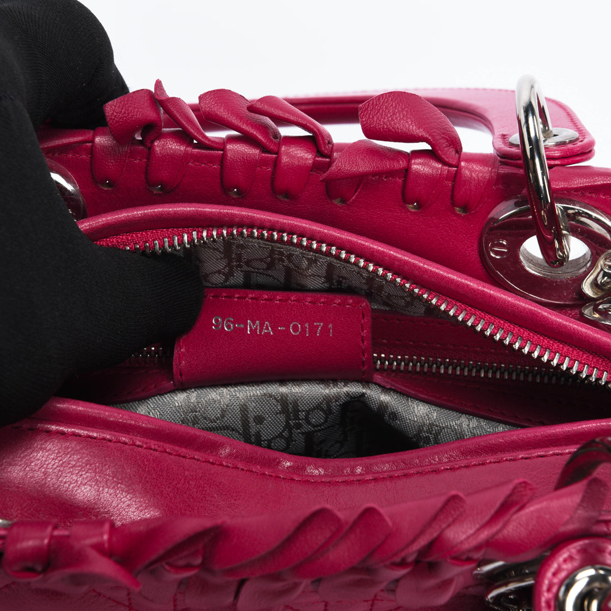 Dior Dark Pink Lambskin Cannage Medium Bow Lady Dior