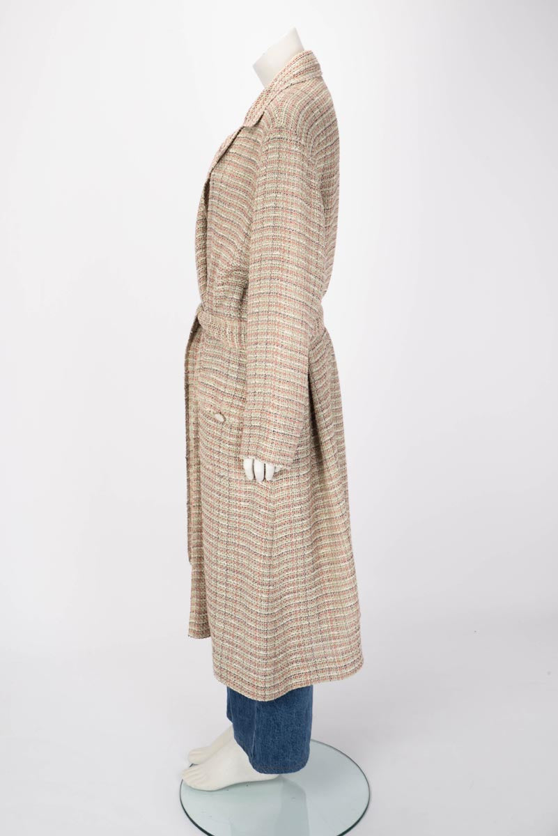 Chanel Multi Colour Tweed Cuba Belted Long Coat FR 46