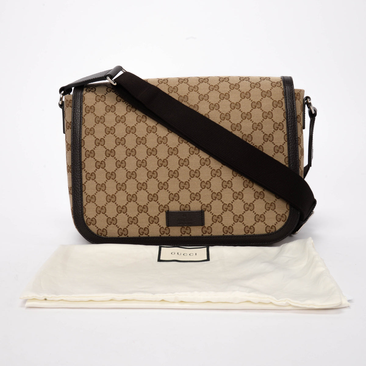 Gucci Beige GG Canvas Flap Messenger Cross Body Bag