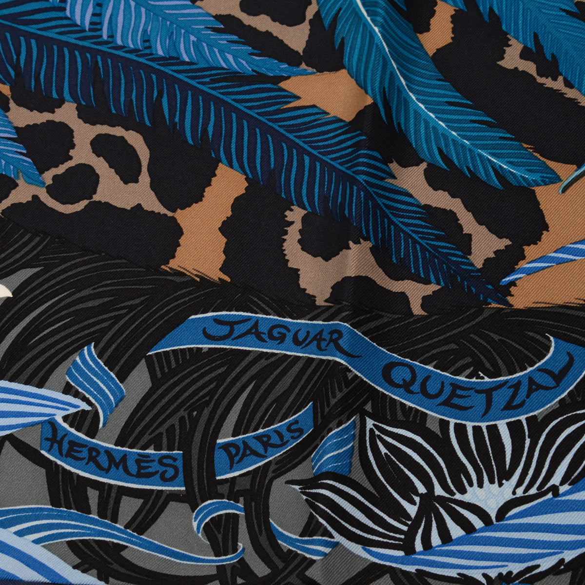 Hermes Blue Silk Jaguar Quetzal Scarf
