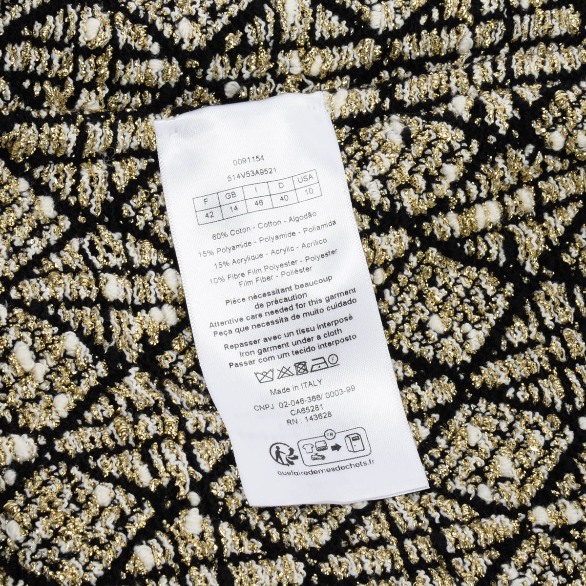 Dior Black & Gold Technical Fabric Cannage Jacket FR 42