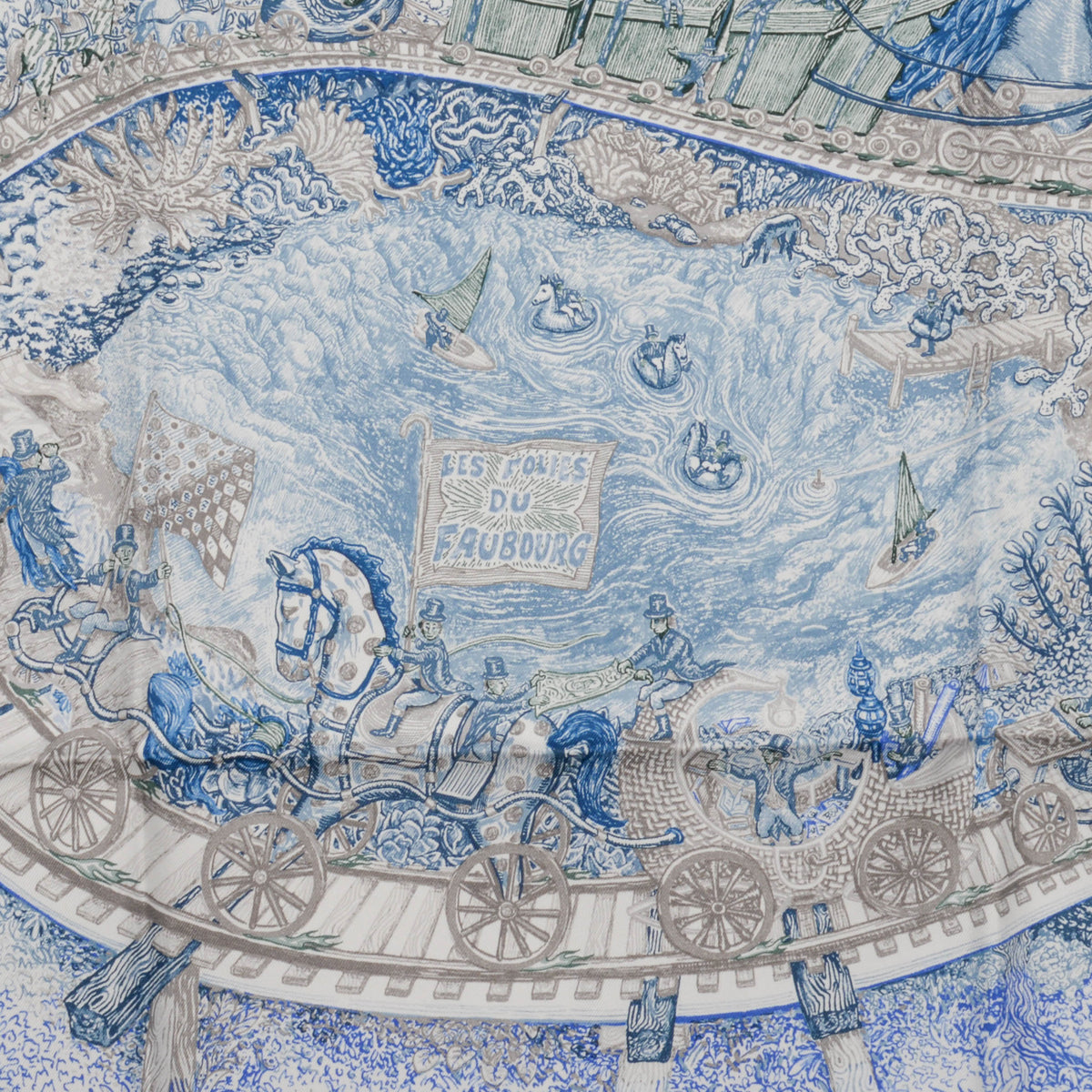 Hermes Blue Electric Silk Les Folies Du Faubourg Scarf