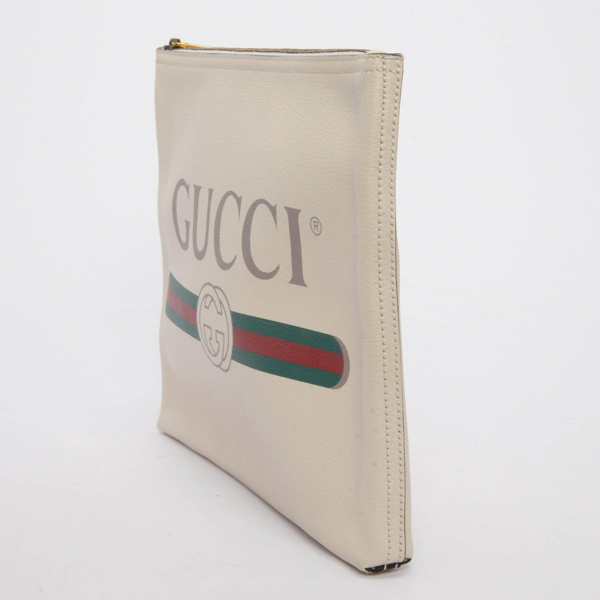 Gucci Cream Pebbled Calfskin Medium Logo Portfolio Pouch