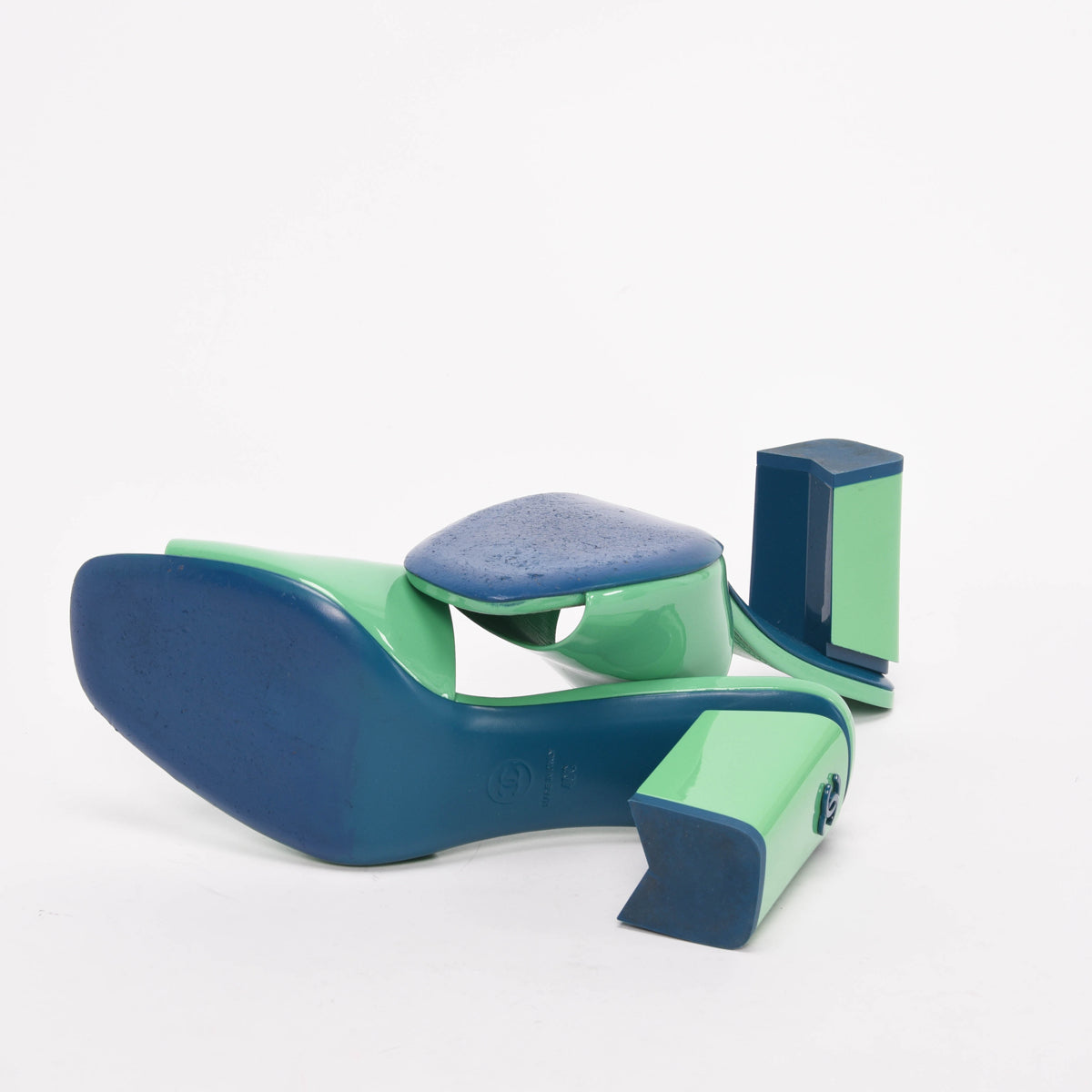 Chanel Green & Turquoise Patent CC Mules 40