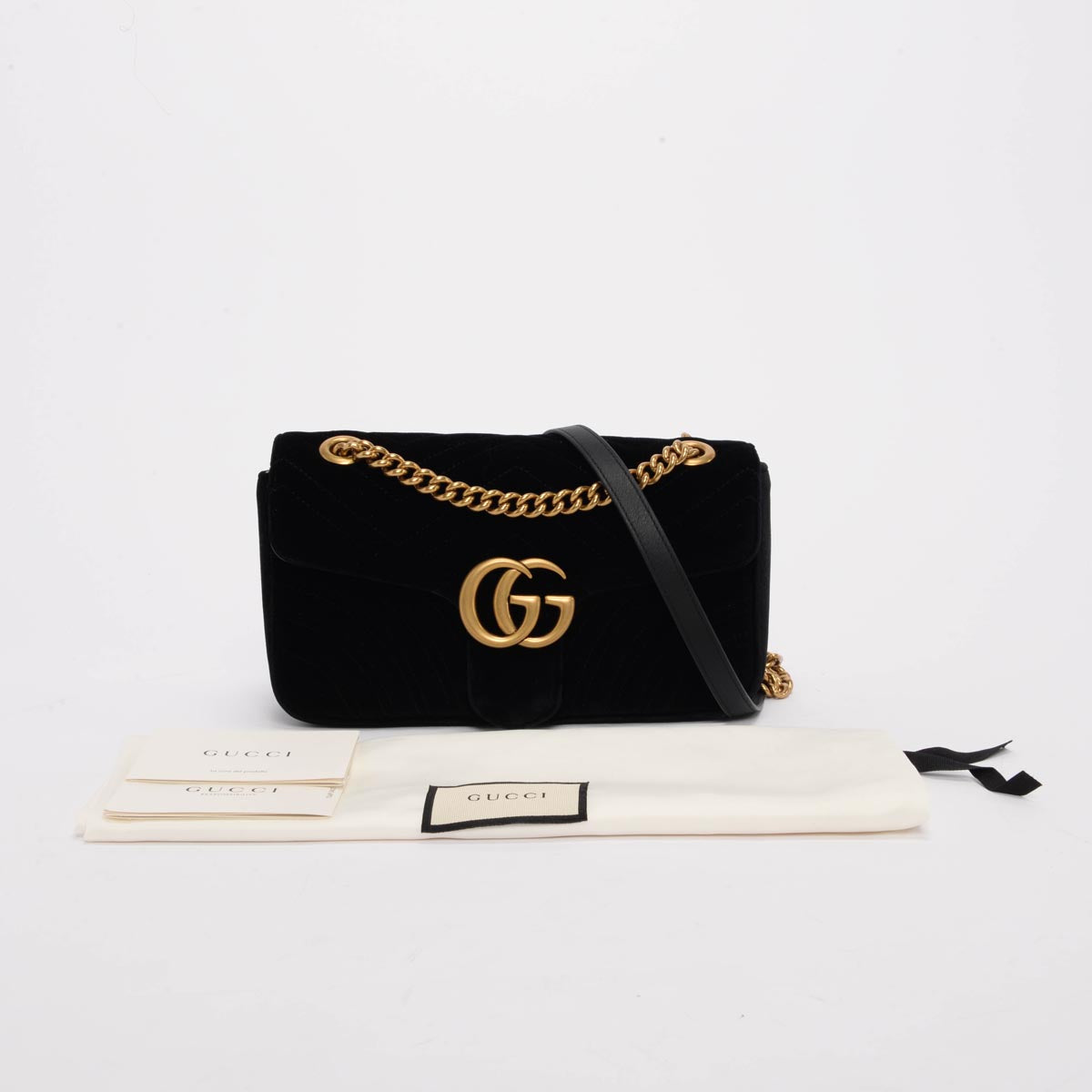 Gucci Black Velvet Matelasse Small GG Marmont Bag