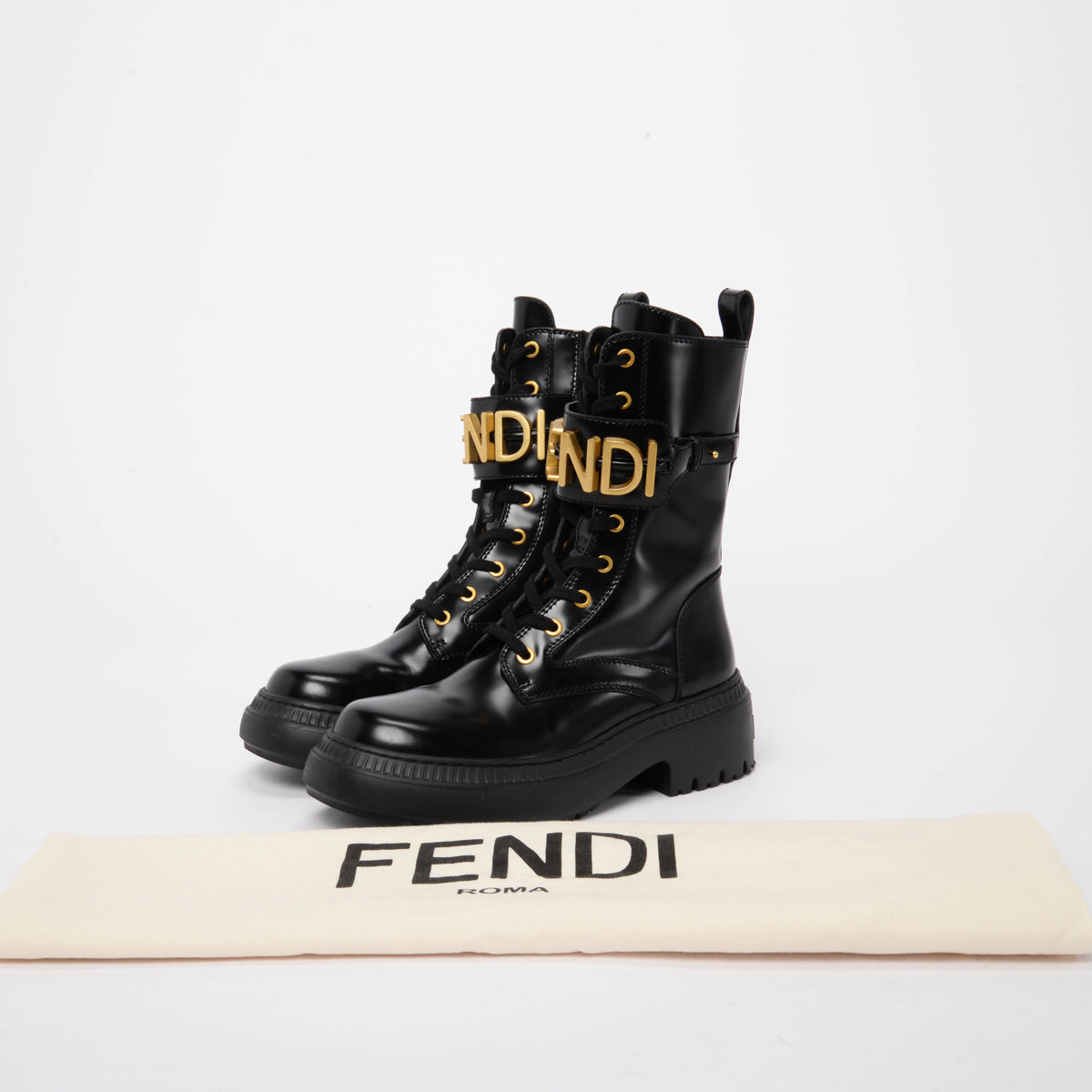 Fendi Black Calfskin Fendigraphy Biker Boots 38