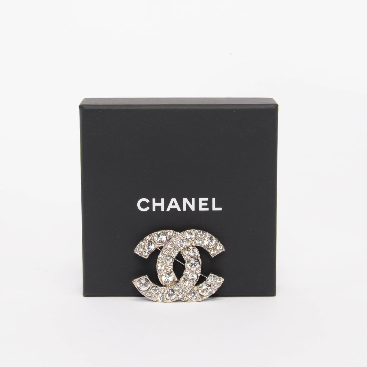 Chanel Silver Crystal Embellished CC Brooch