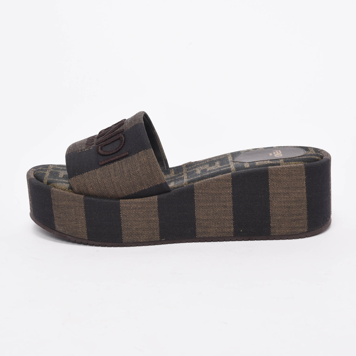 Fendi Brown Jacquard Sunshine Flatform Slides 37