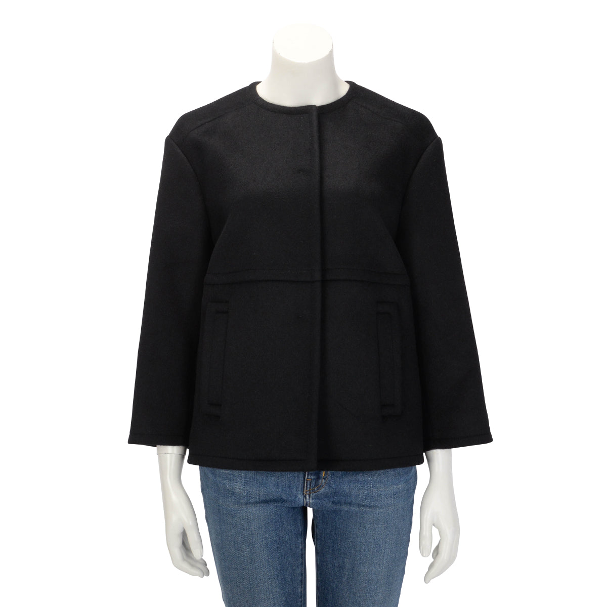 Prada Black Wool Melton Collarless Jacket IT 40