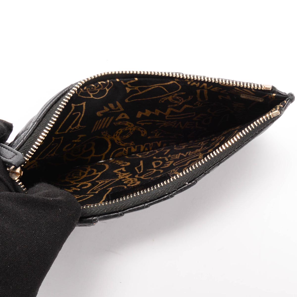 Chanel Black Lambskin CC Phone Holder Zip Wallet