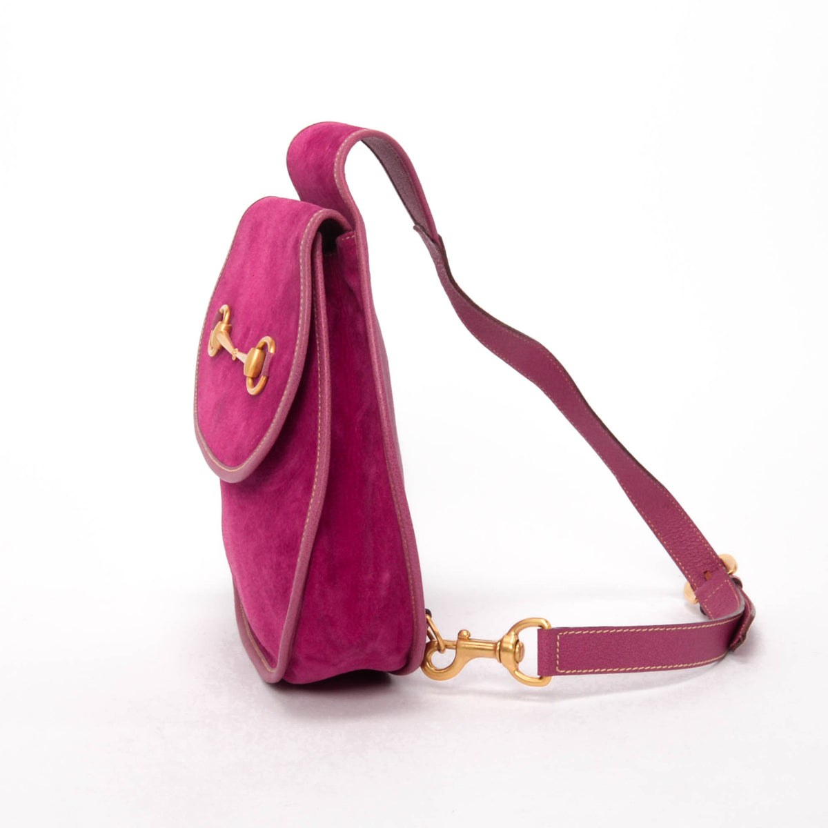 Gucci Vintage Bright Pink Suede Horsebit Sling Bag