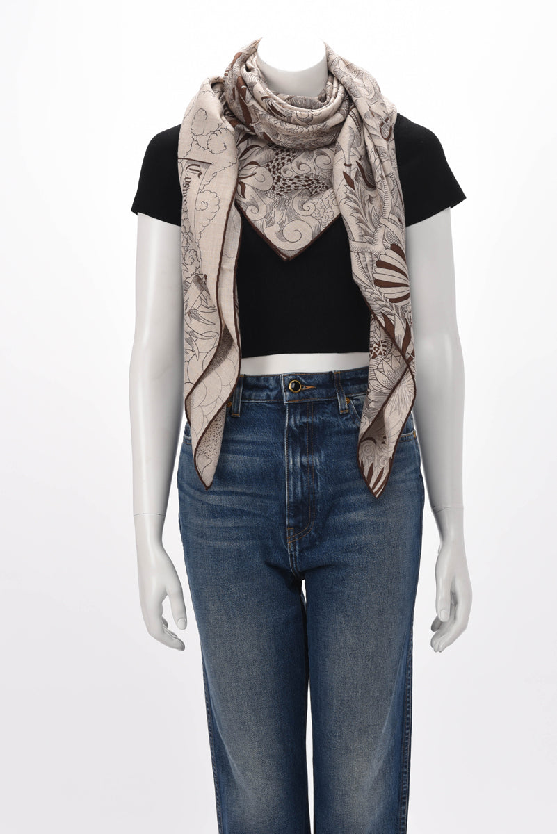 Hermes Brown Cashmere & Silk Cosmographia Universalis Shawl