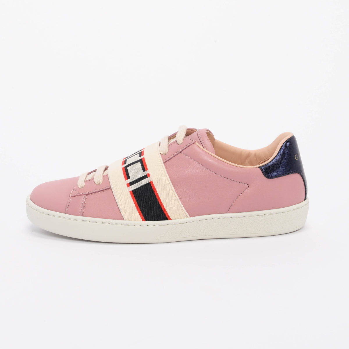 Gucci Pink Calfskin Ace Stripe Sneakers 35