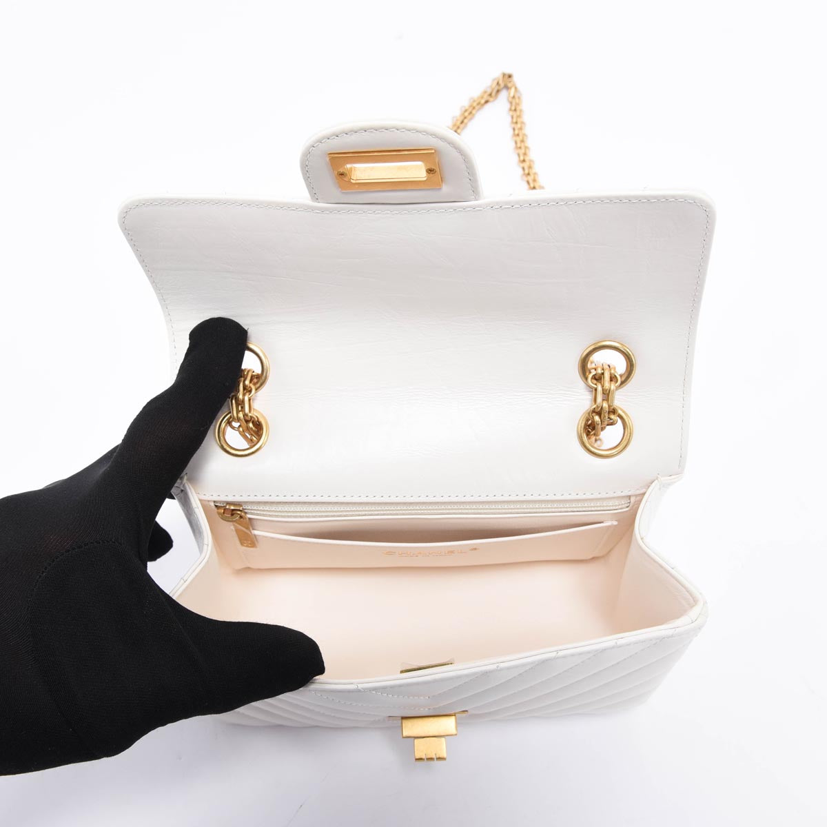 Chanel White Chevron Calfskin Mini Reissue 2.55 Flap Bag