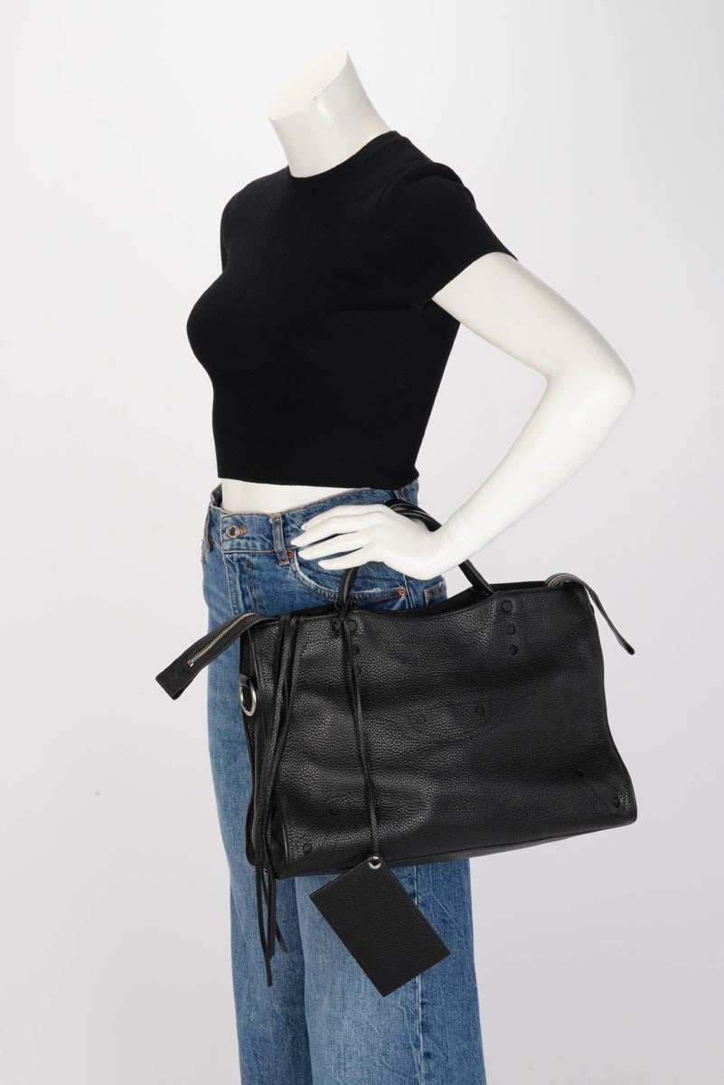 Balenciaga Black Perforated Grained Calfskin Blackout City Bag