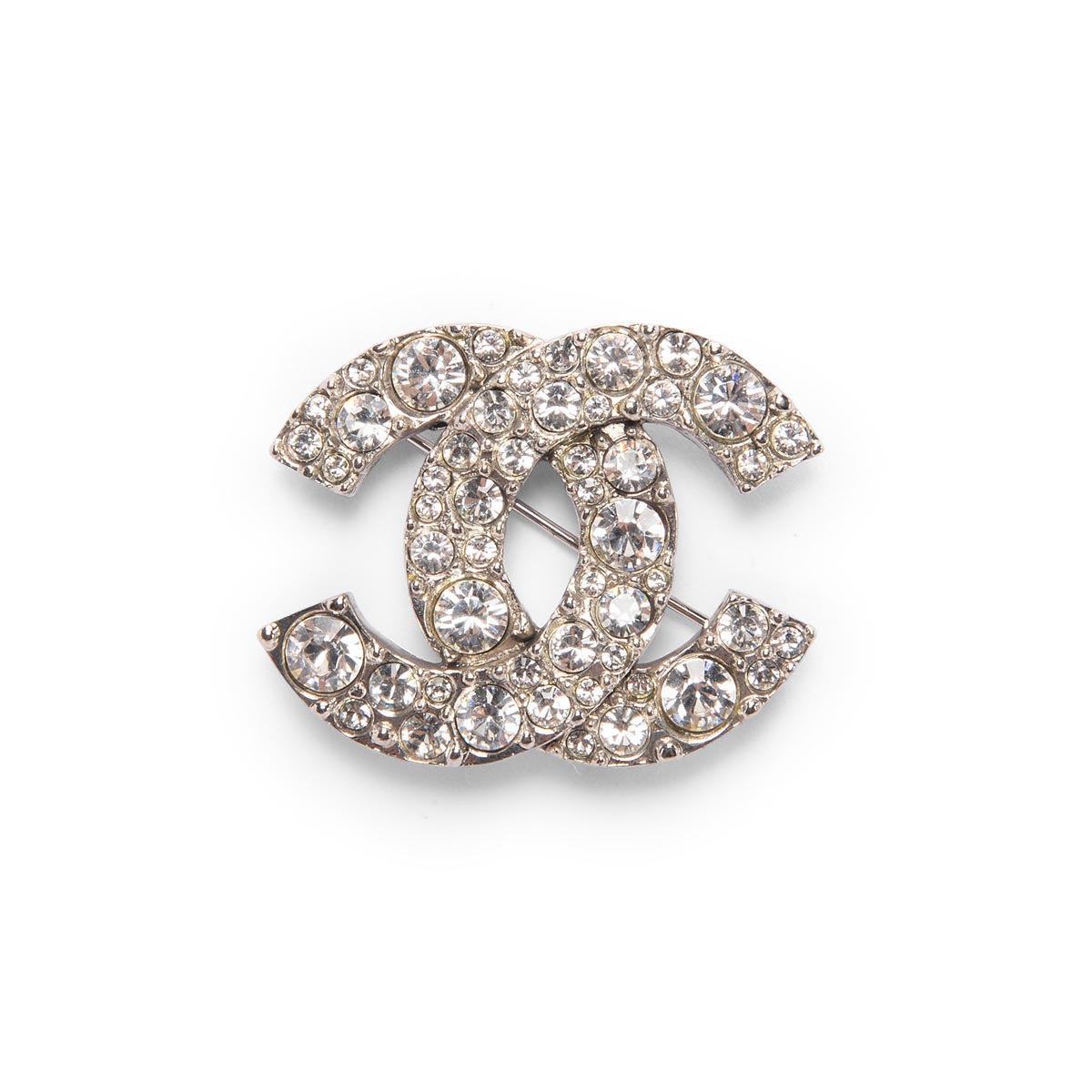 Chanel Silver Crystal Embellished CC Brooch