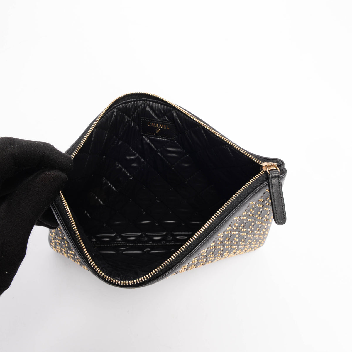 Chanel Black Studded Leather Medium O-Case