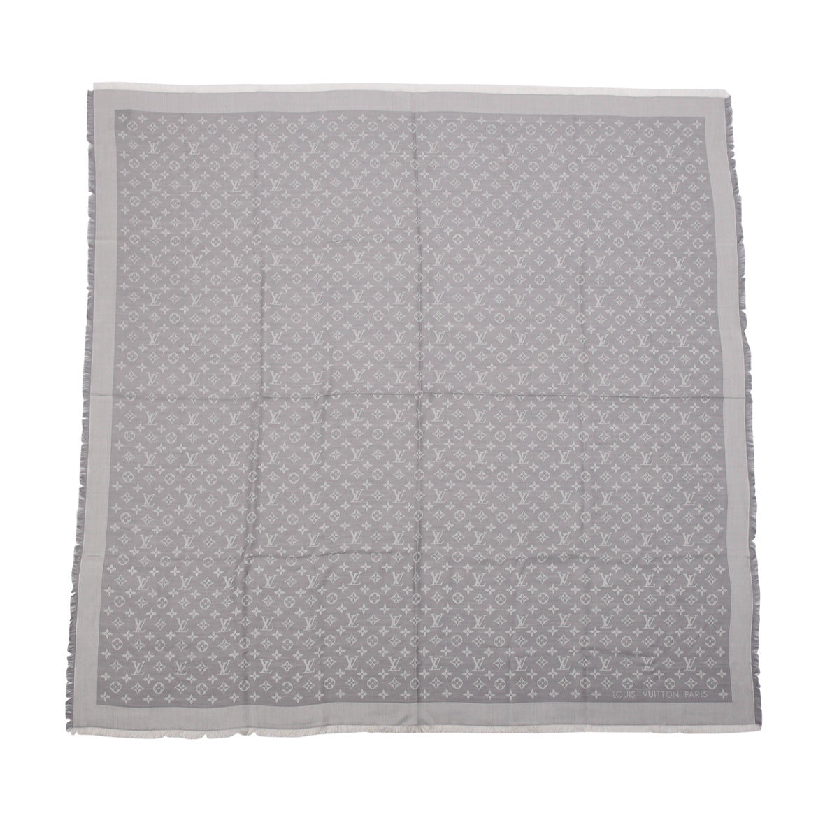 Louis Vuitton Pearl Grey Silk & Wool Denim Monogram Shawl