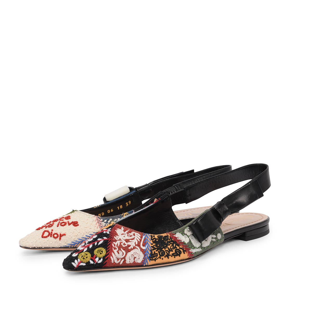 Dior Multi Colour Patch Embroidery Sweet-D Slingback Flats 39