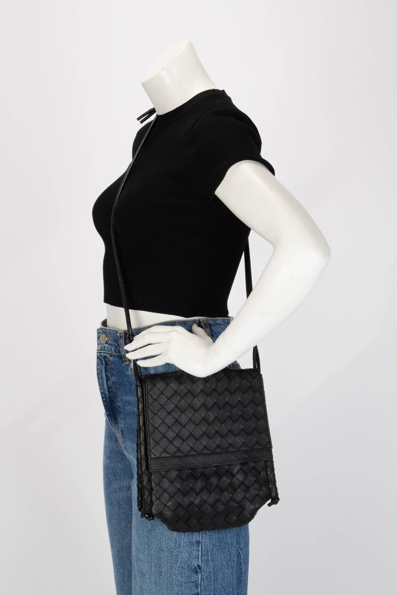 Bottega Veneta Black Intrecciato Small BV Fold Bag