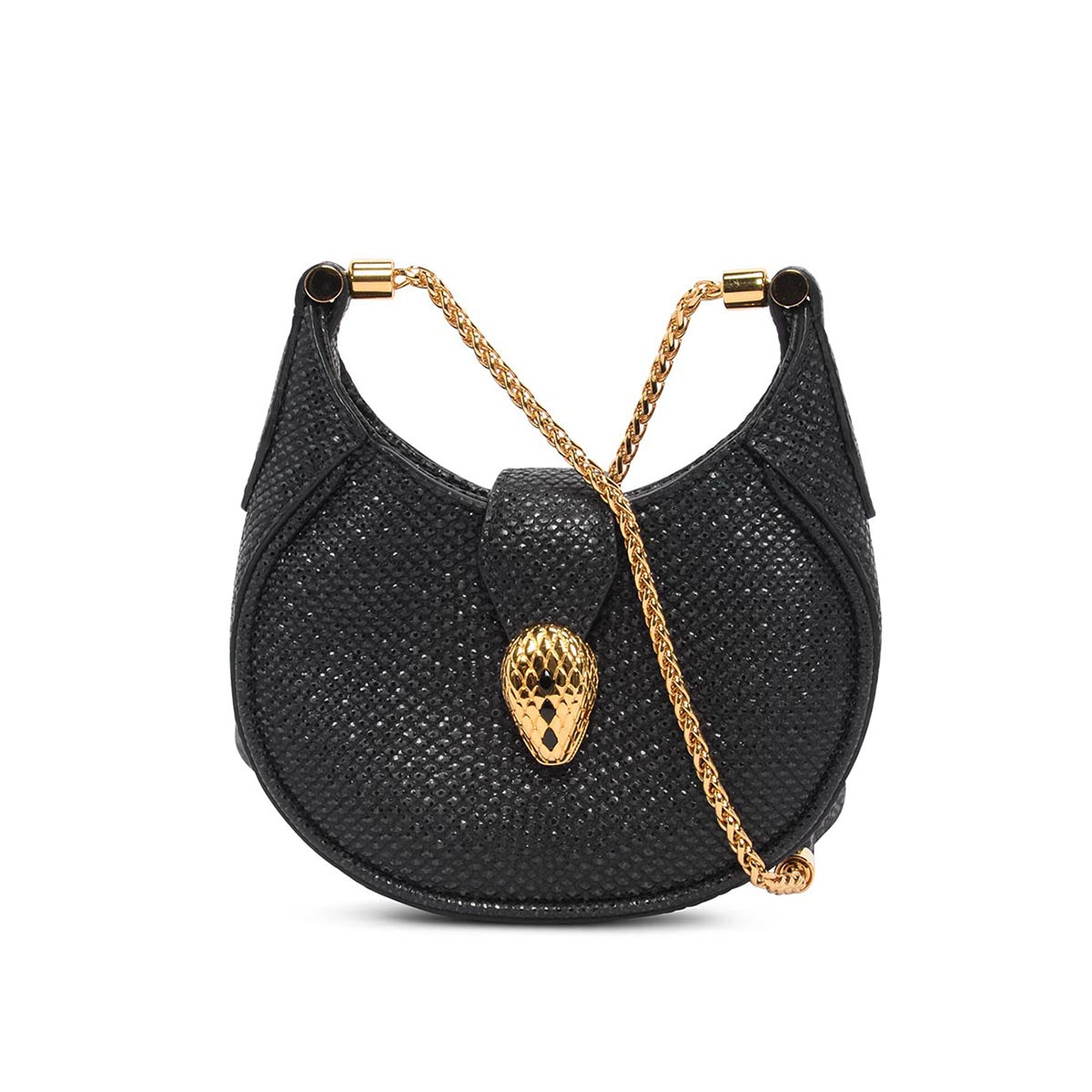 Bulgari Black Embossed Leather Serpenti Ellipse Micro Bag