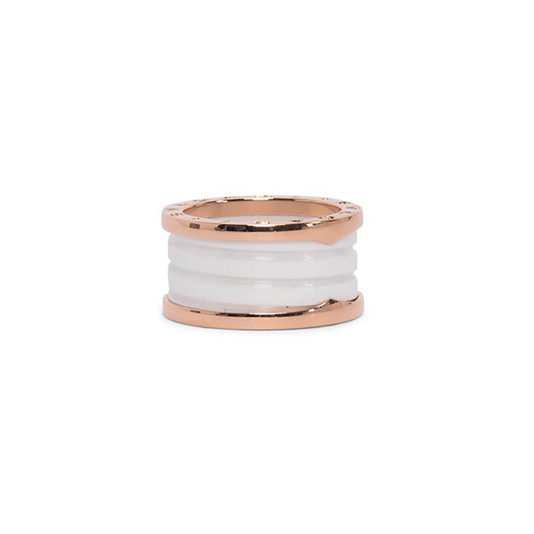 Bulgari White Ceramic & Rose Gold B.zero1 Four-Band Ring
