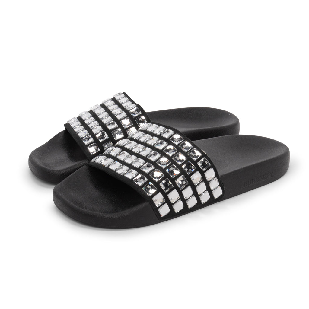 Burberry Black Crystal Furley Pool Slides 39