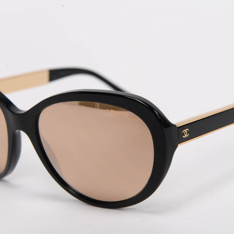 Chanel Black Gold Mirrored Sunglasses - Blue Spinach