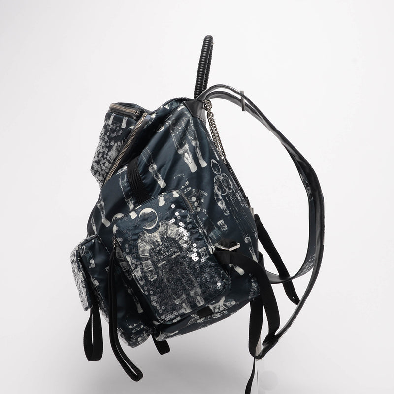 Chanel Black Printed Nylon & Lambskin Astronaut Essentials Backpack - Blue Spinach