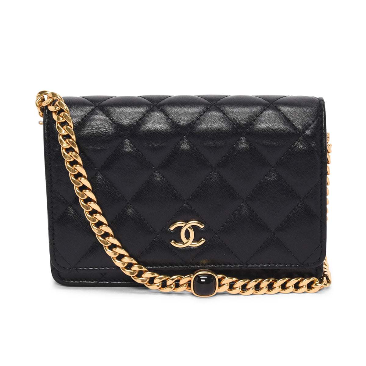 Chanel Black Quilted Lambskin CC Pearl Enamel Wallet on Chain