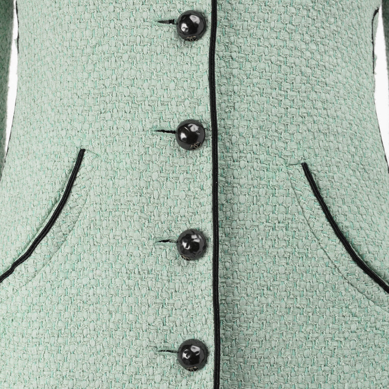 Chanel Green Tweed Belted Jacket FR 36 - Blue Spinach