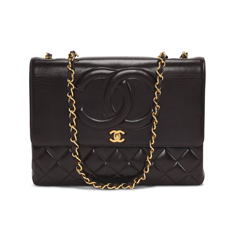Chanel Vintage Brown Lambskin CC Maxi Flap Bag