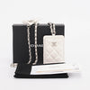 Chanel White Pearlescent Lambskin CC Card Holder on Chain - Blue Spinach