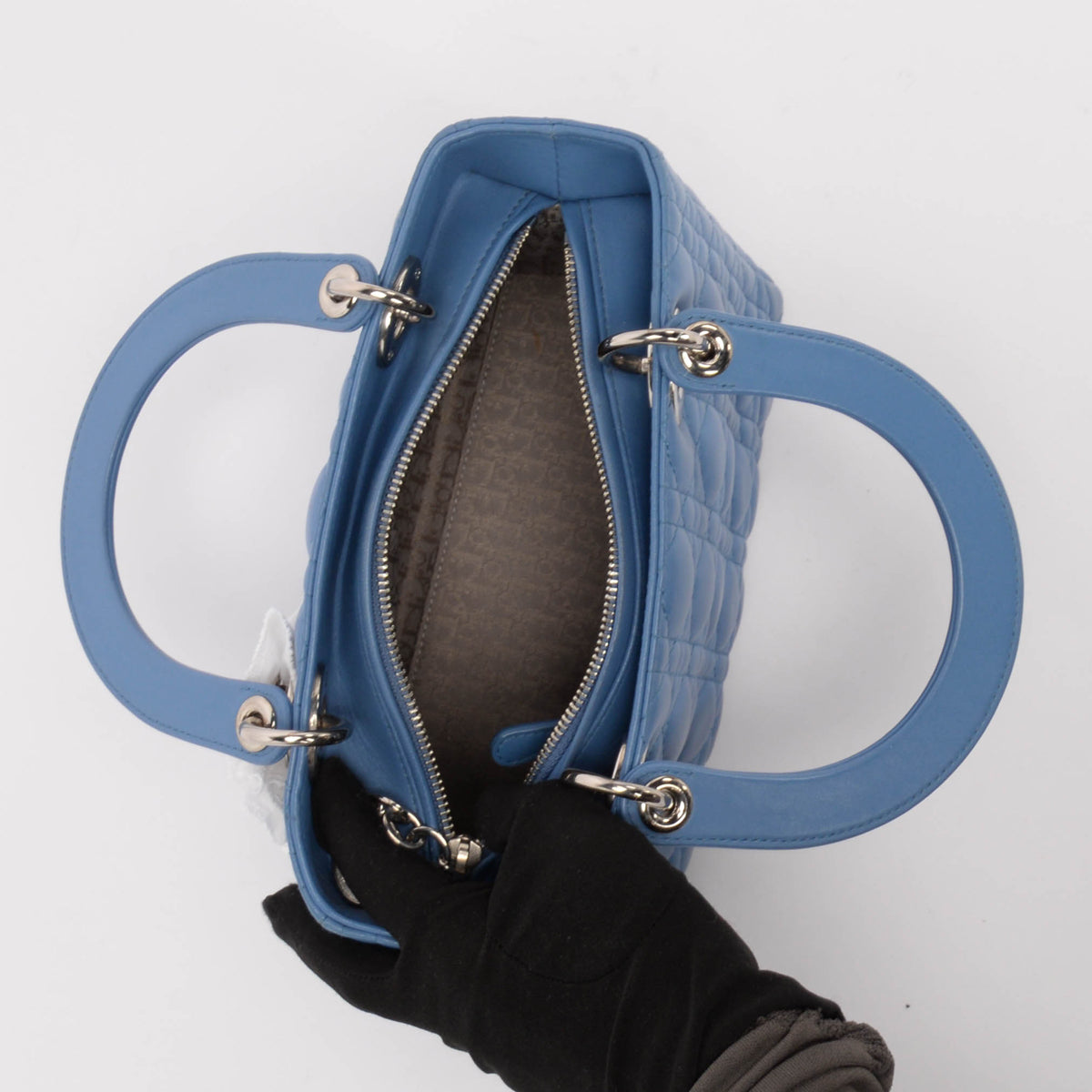 Dior Blue Lambskin Cannage Medium Lady Dior