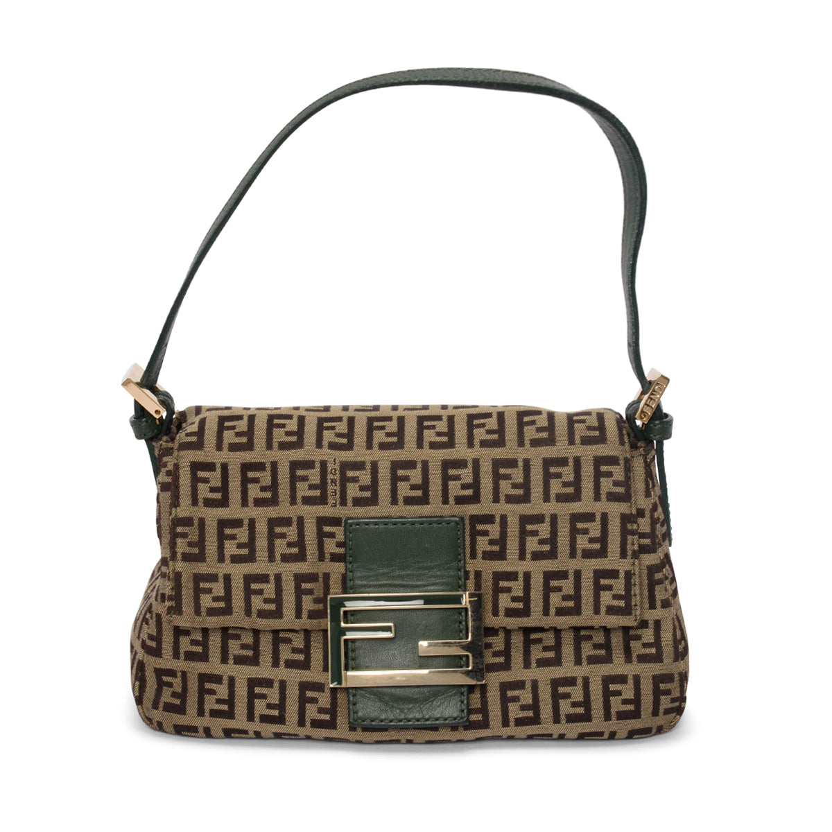 Fendi Green Zucchino Canvas Mini Baguette Bag