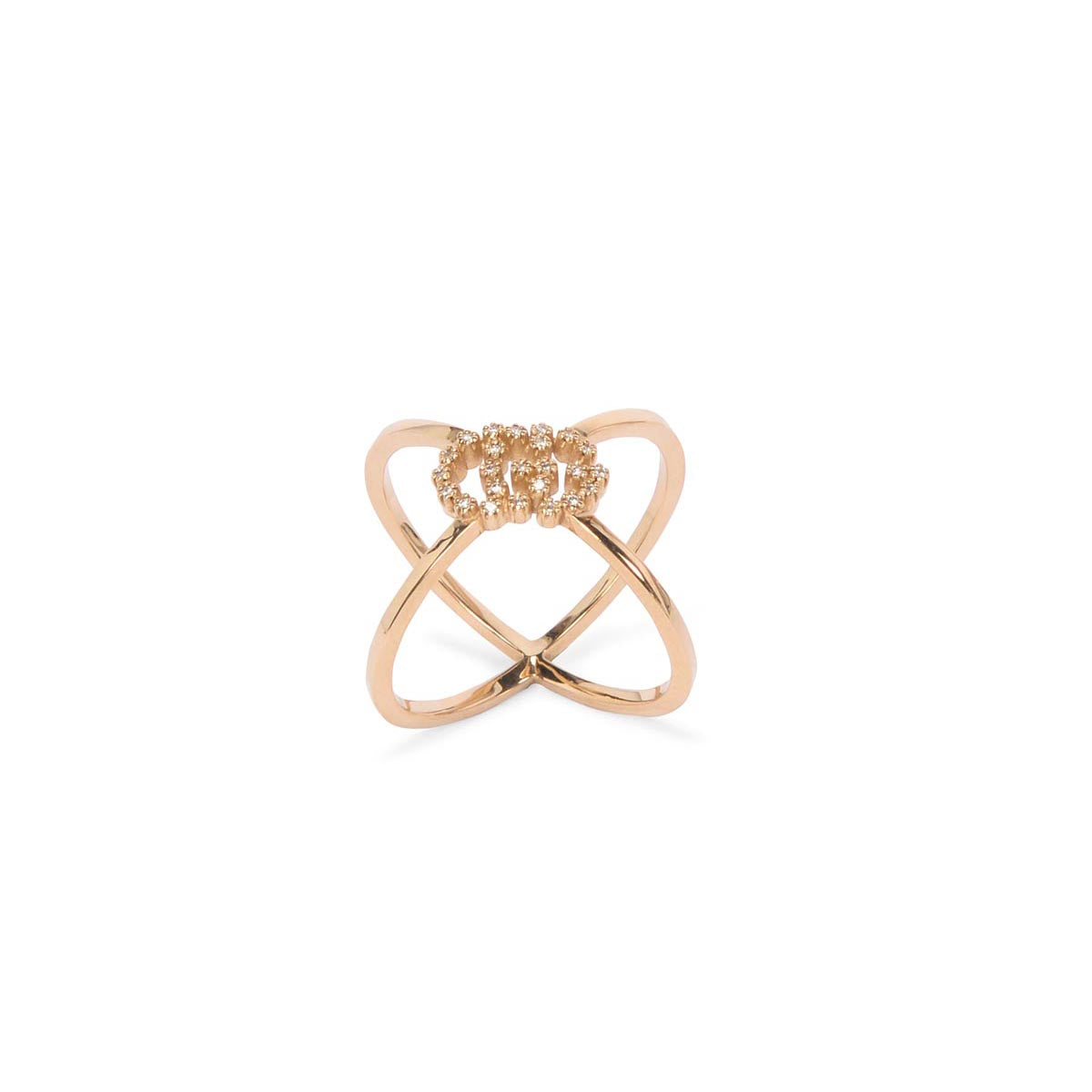 Gucci Diamond 18k Yellow Gold Running GG Cross Ring