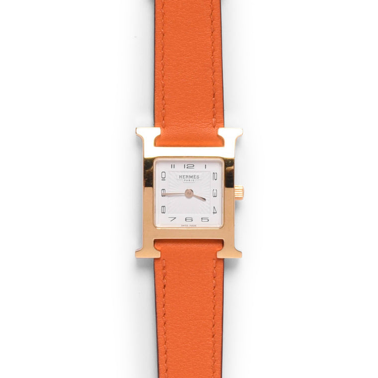 Hermes Gold & Orange Swift Heure H Small Model Watch