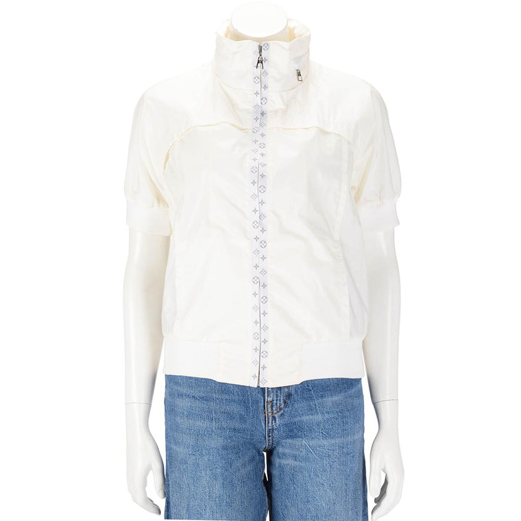 Louis Vuitton Cream Nylon Short Sleeve Zip Jacket FR 38