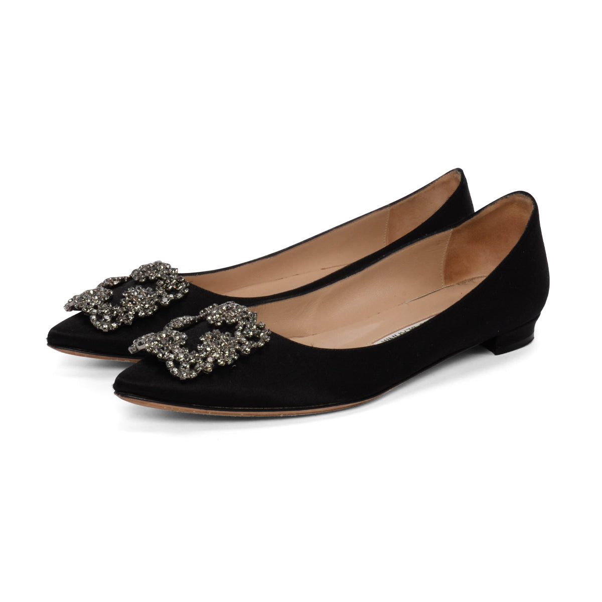 Manolo Blahnik Black Satin Hangisi Flats 36